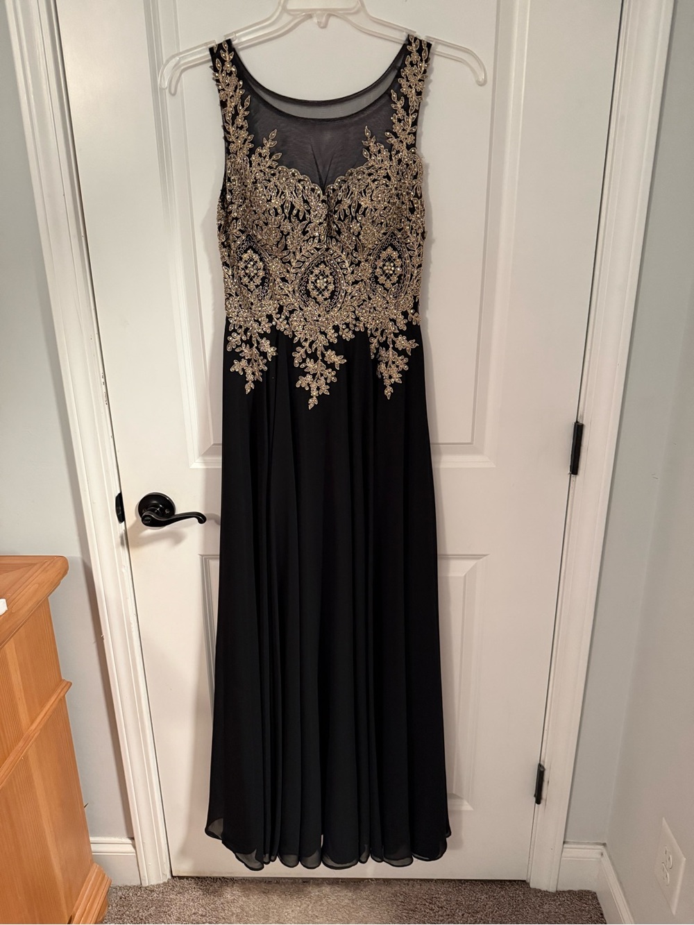 Dancing Queen Black Maxi with Gold Beaded Bodice